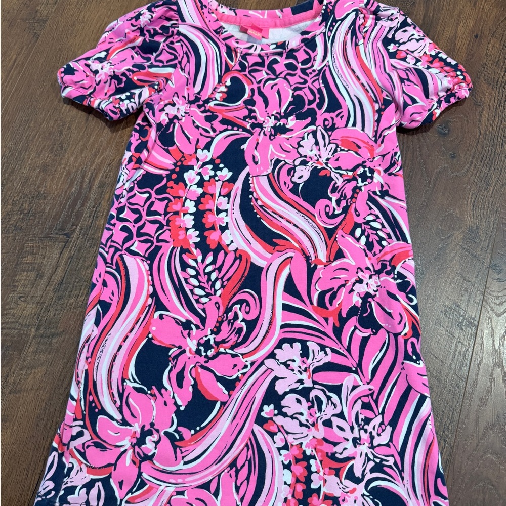 Lilly Pulitzer Pink & Navy Floral Stretch Knit Dress for Girls